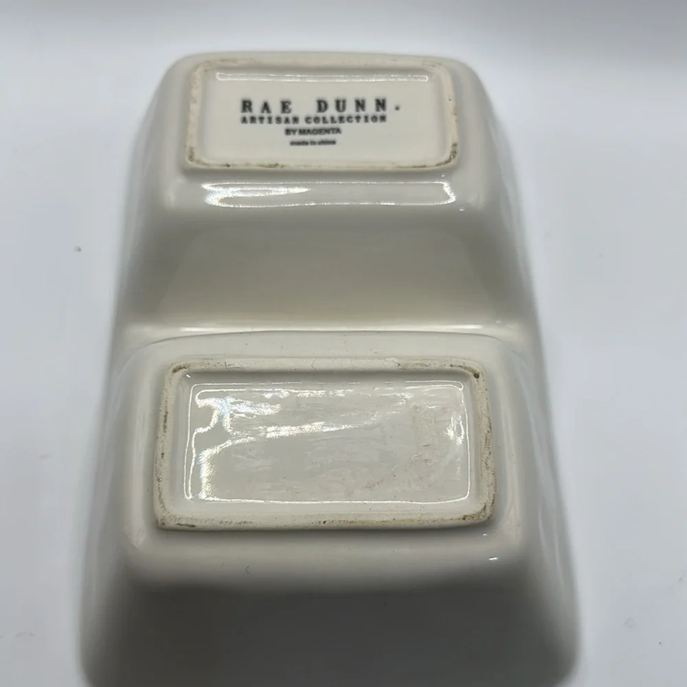 Rae Dunn, SET GOALS TAKE ACTION Dish White Ceramic Divided Dish